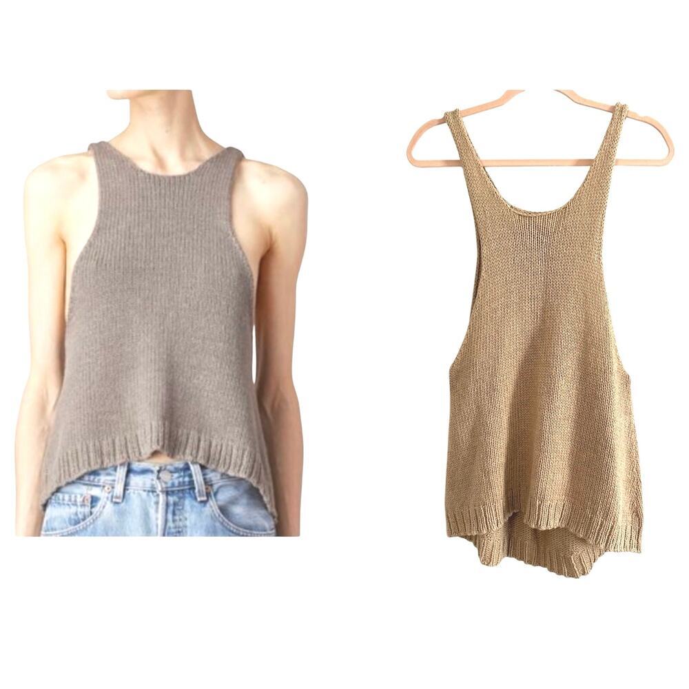 LAUREN MANOOGIAN Tan Brown Knit Sweater Tank Top Cotton Merino Wool - Sz Medium